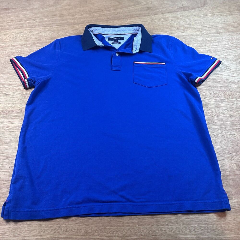 Tommy Hilfiger Custom Fit Polo Shirt Men’s Large Blue Pocket Stretch Golf